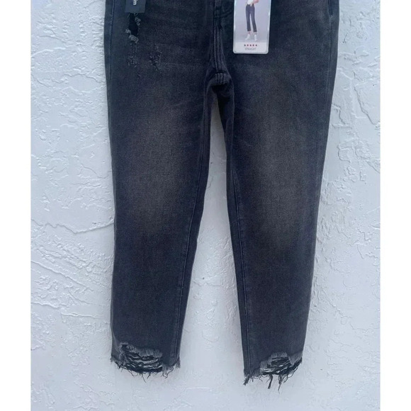 NWT Simply Society Womens Straight Super High Rise Distressed Jeans Black 5/27 - Picture 4 of 13